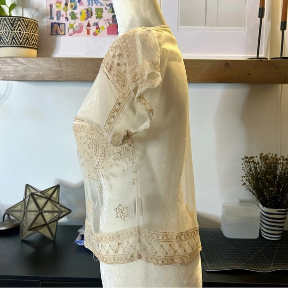 Free People Sheer Short Sleeve Embroidered Top - Picture 4 of 7